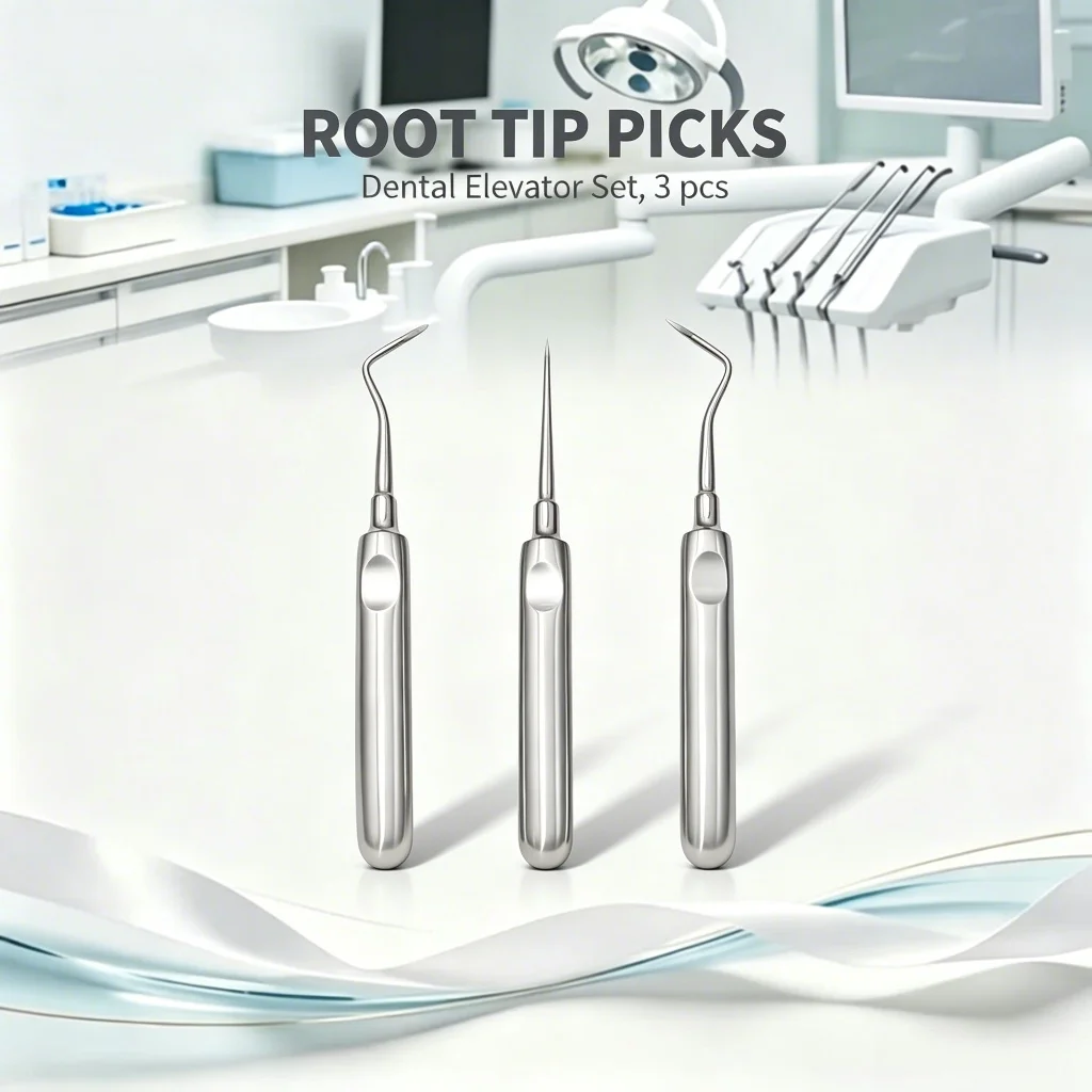 3Pcs Dental Root Elevators Set Stainless Steel Apical Root Tip Extractors Oral Surgery Instruments for Clinic