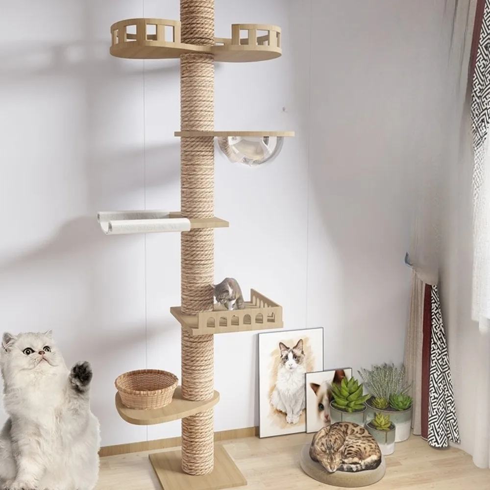 Cat Tree Floor To Ceiling Cat Tower Climbing Multifunction Kitten Trees Tower Floor to Ceiling Cats Multi-Level Condo Adjustable