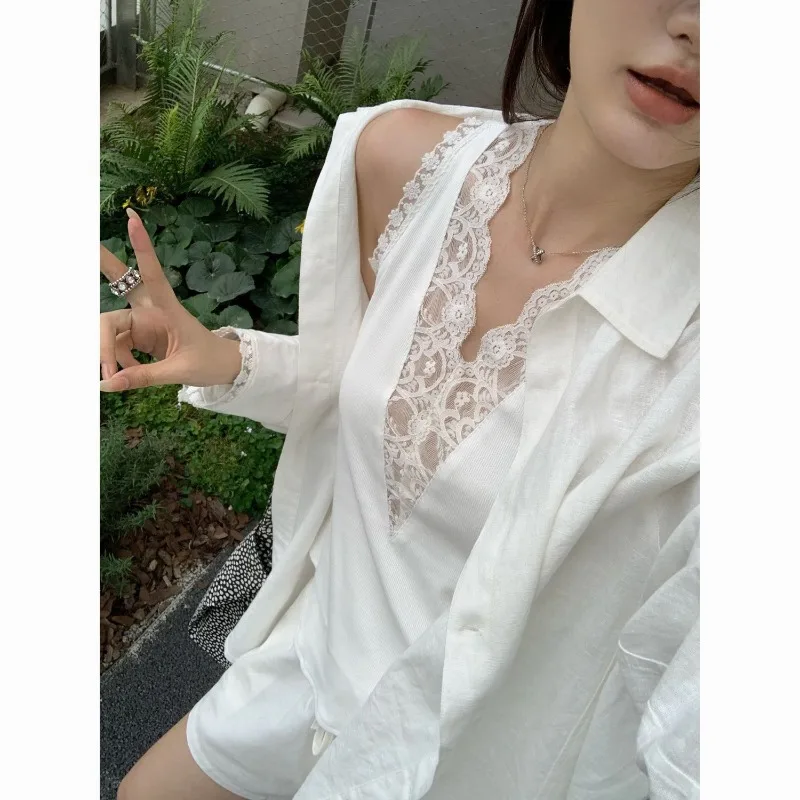 Stacked V-Neck Lace Vest 2026 Lace Autumn New French Slim Bottom Suspender Sexy Sleeveless Top