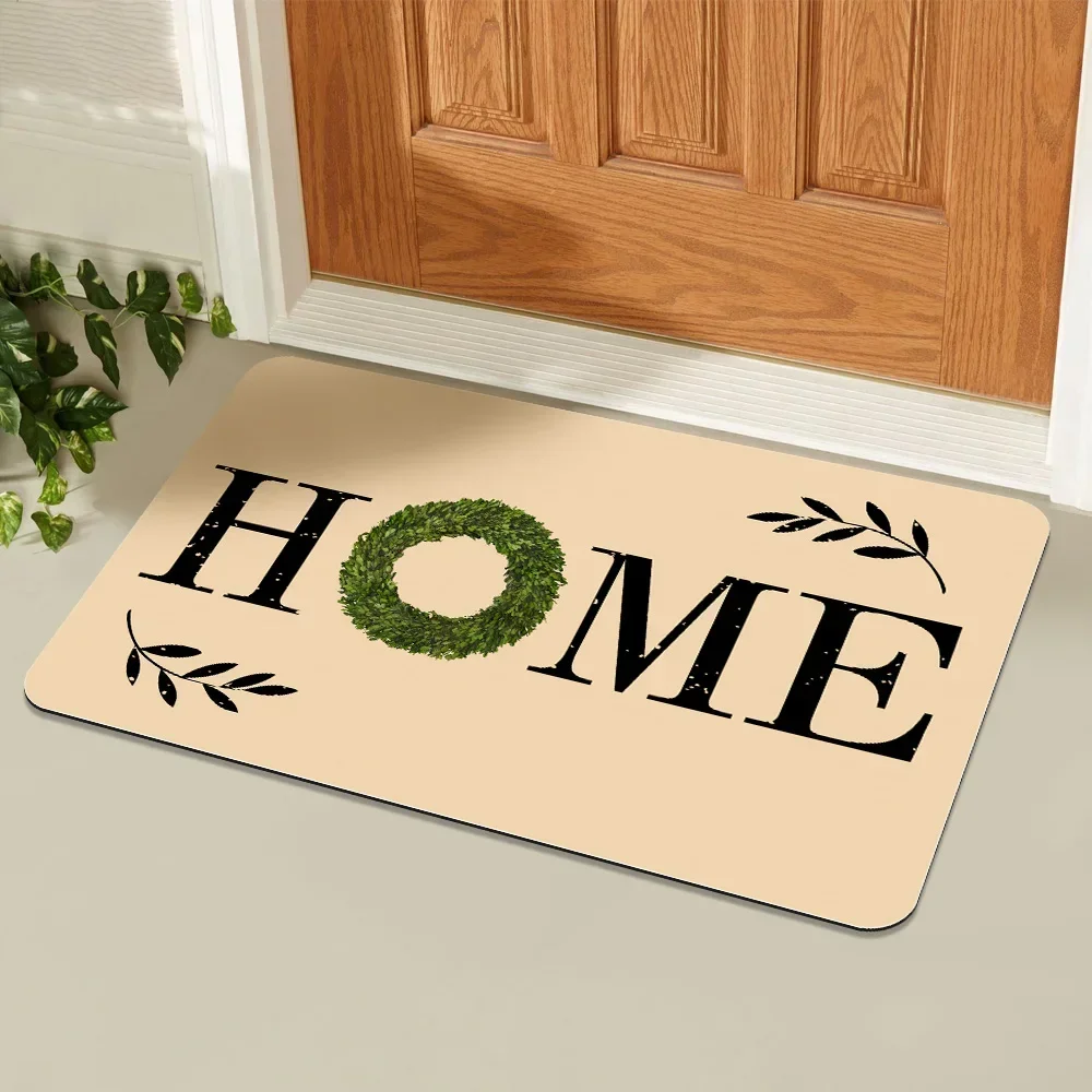 

Welcome Decorative Doormat with Home Green Branches Wreath Farmhouse Floor Mat Non-slip Diatomite Carpet Rug for Indoor Outdoor