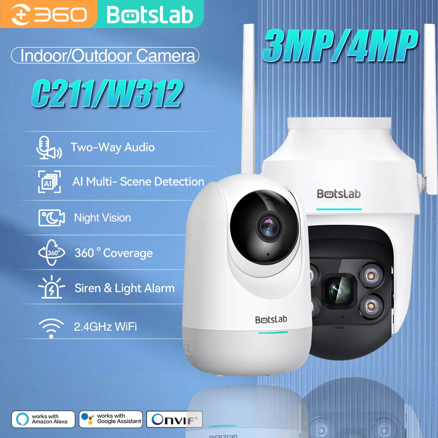 

Qihoo360 Botslab 3/4MP Security Prtection Smart Home Cam AI Human Detection Night Vision Webcam Work With APP PTZ Web cam