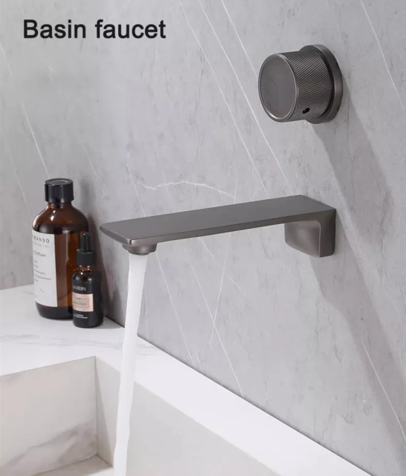 

Tuqiu Bathroom Gray Basin Faucet Brush Gold Sink Mixer Brass Sink Faucet Hot & Cold Wash Faucet Water Tap