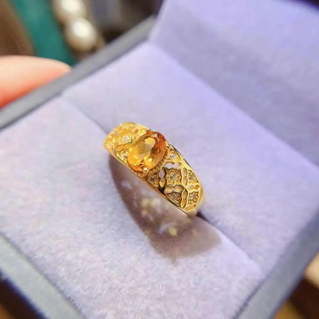 

The Best Gift For the W Natural And Real Citrine Rings For Women Real 925 Sterling Silver Jewelry Ring Wedding Anniversary Ring