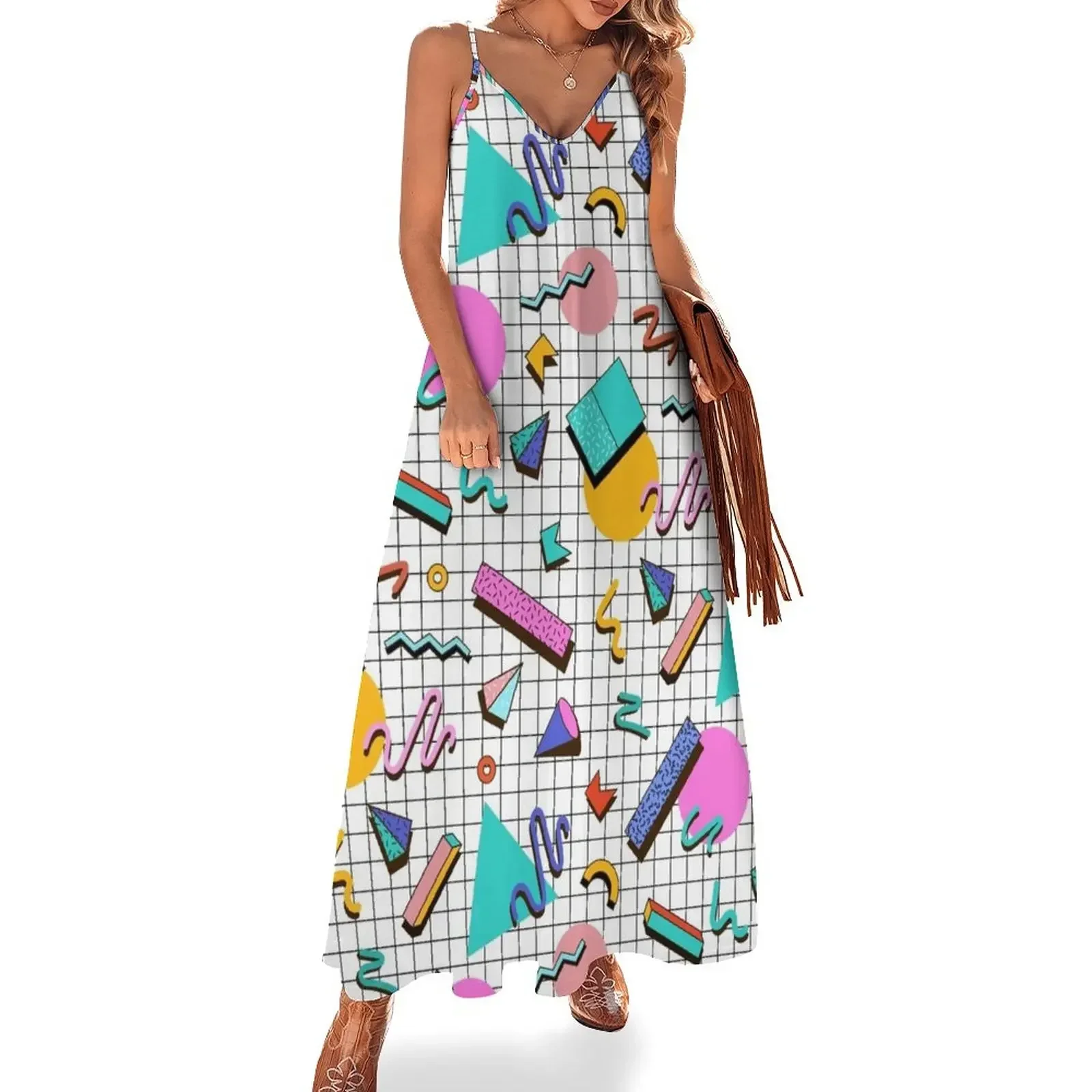 Funky 80s eighties Memphis Pattern Design Sleeveless Dress women clothes Dress