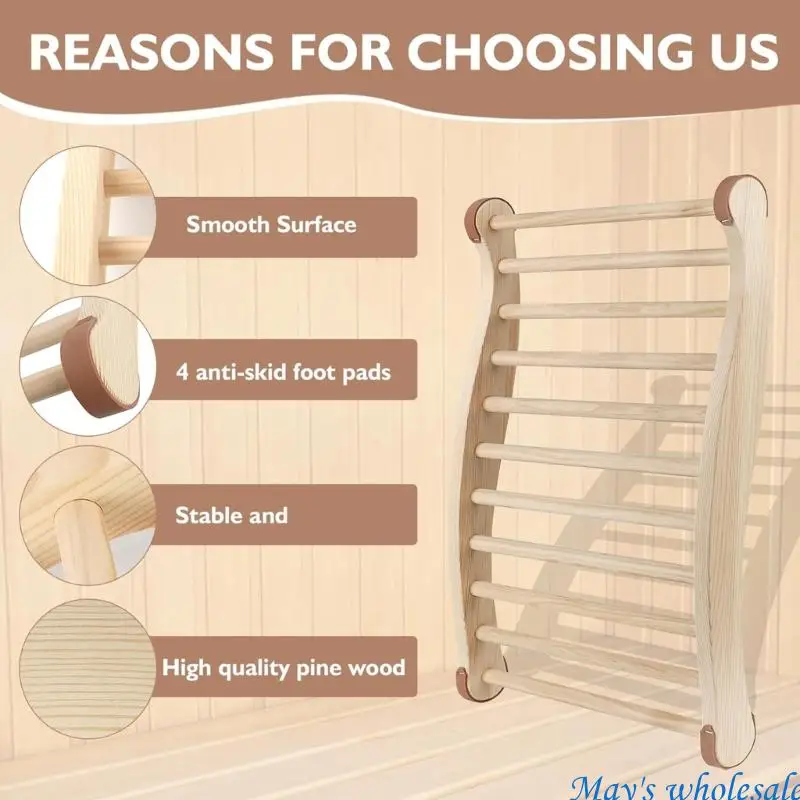 S-شكل تصميم ساونا كرسي الظهر ساونا الملحقات ساونا مسند الظهر خشبي مقاوم للانزلاق مريح مريح مسند الظهر 448A #5