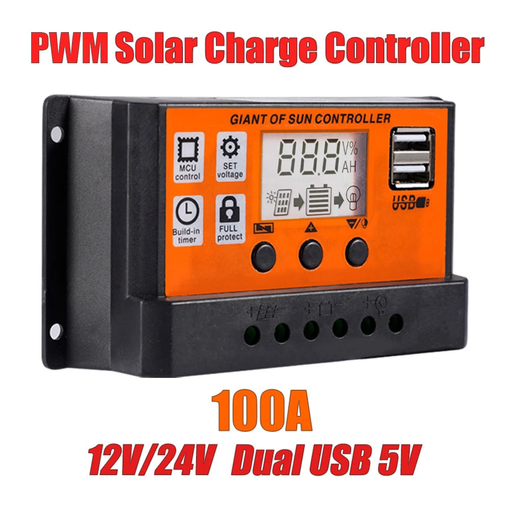 100A/80A/60A/30A  Solar Panel Battery Charge Regulator PWN Car Solar Charge Controller LCD Display Dual USB Output 5V