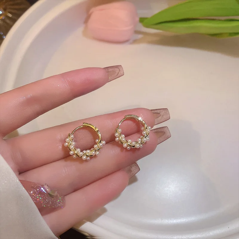 Accessories for Women Circle Pearl Stud Earrings for Women Temperament Small Design Earring Wedding Anniversary Gift Jewelry