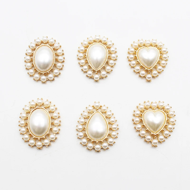 

New 10pcs Multi-size Alloy Pearl Jewelry Flat Bottom Hollow Metal Accessories For Headwear Clothing Diy Decoration