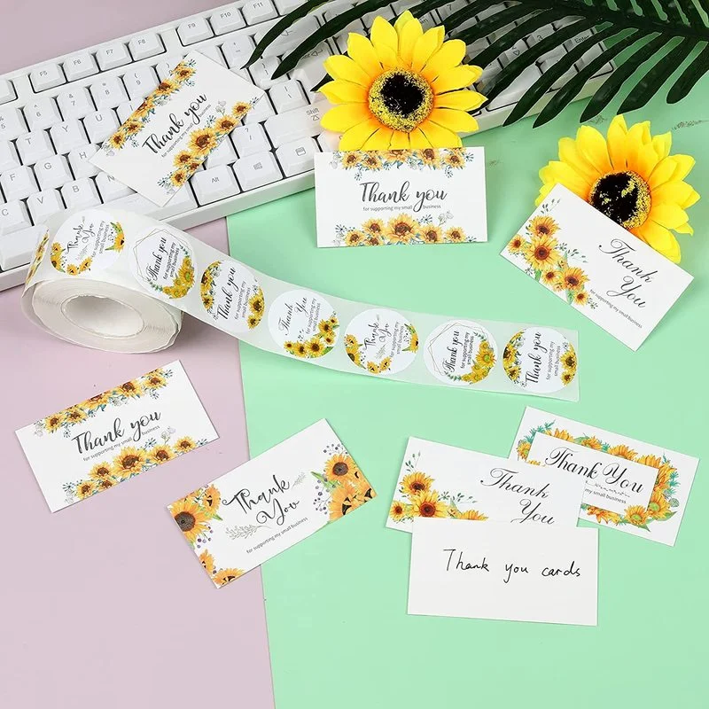 Sunflower Round Cartoon Sticker Rectangle Commercia Greet Card Thank You Card Paper Gift Decorate Child Party Sticker