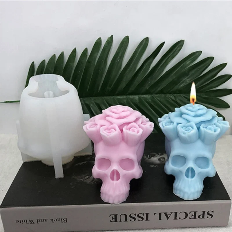 DIY Flower Skull Candle Silicone mold 3D Snake Skull Crafts 