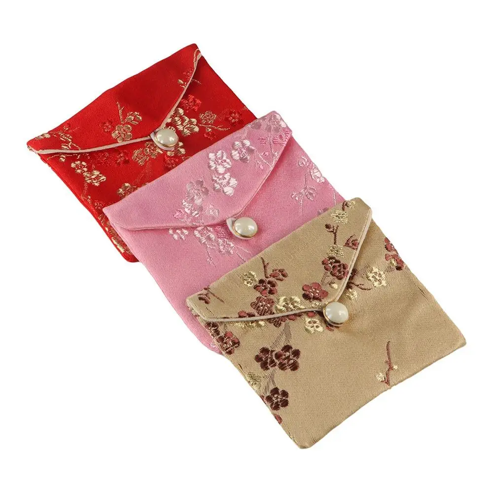 レトロサテンジュエリーバッグ刺繍バックル財布花コンテナジュエリー収納袋レディース