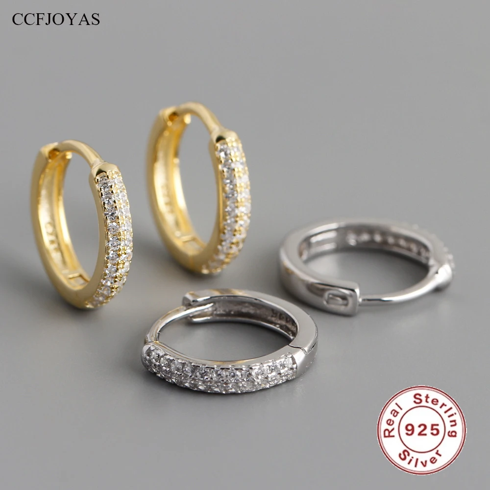 

CCFJOYAS 10mm 925 Sterling Silver Punk Rock Hoop Earrings for Women Inlaid Mini Clear Zircon Round Circle Earrings Fine Jewelry