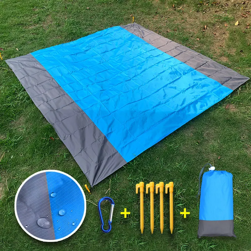 Outdoor Sand Proof Beach Mat Portable Folding Pocket Camping Mat with 4 Stakes for Hiking Camping