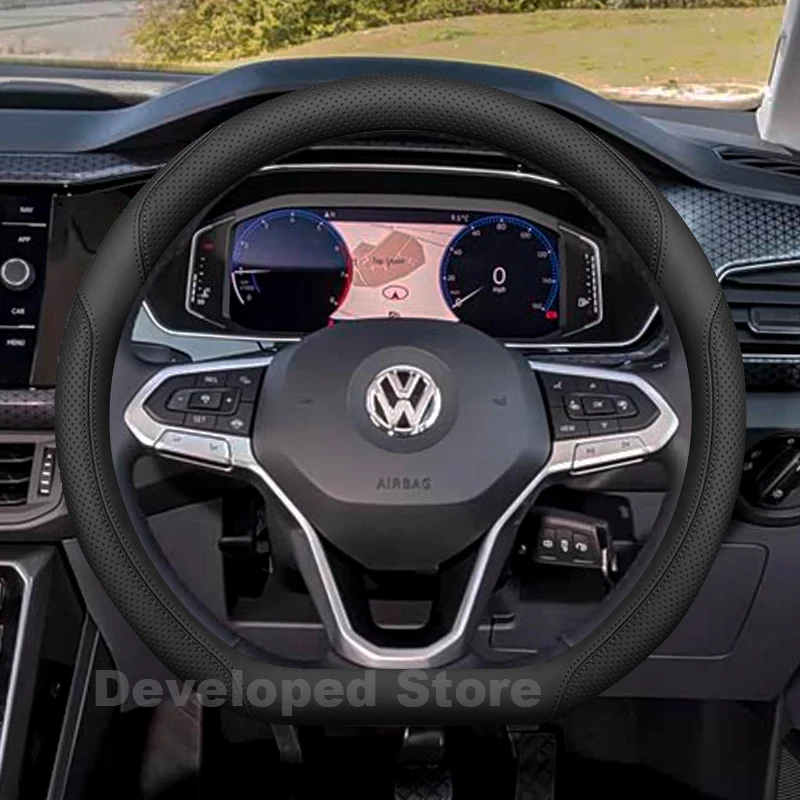 Car Steering Wheel Cover For Volkswagen POLO T-Cross Taos Golf 2026-2021 Leather Universal Style Auto Steering Wheel Accessories