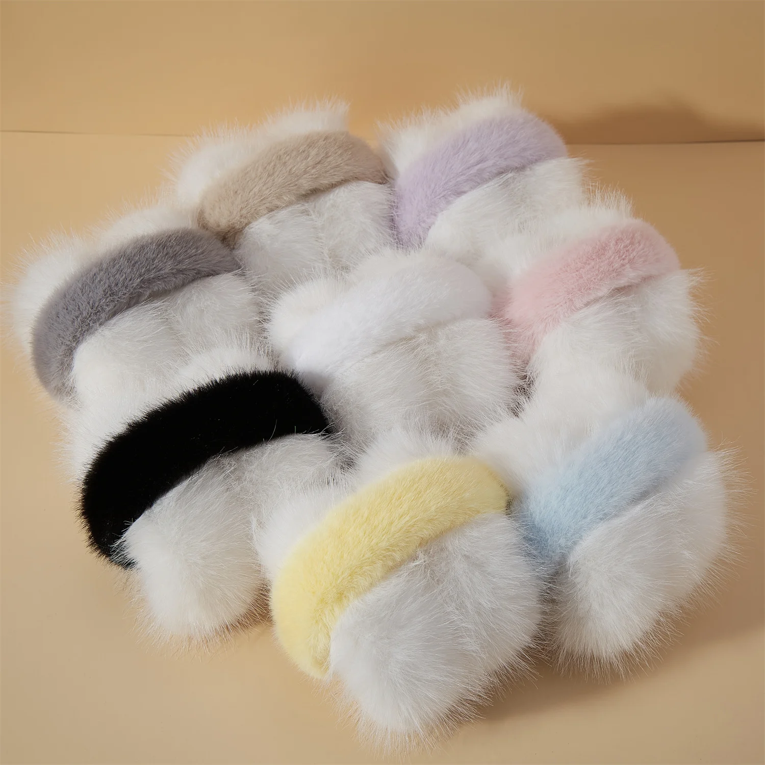 Trendy Contrasting Brown Earmuffs 2025 Innovative Cute Colorful Art Matching Imitation Fox Fur Earmuffs for Woman Girl Winter