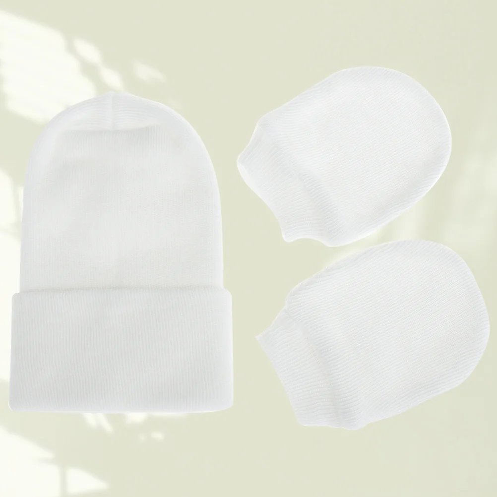 1 ชุดหมวกผ้าฝ้ายลายทางออกแบบถุงมืออุ่นนุ่มสบายอุปกรณ์เสริมฤดูหนาวกลางแจ้ง