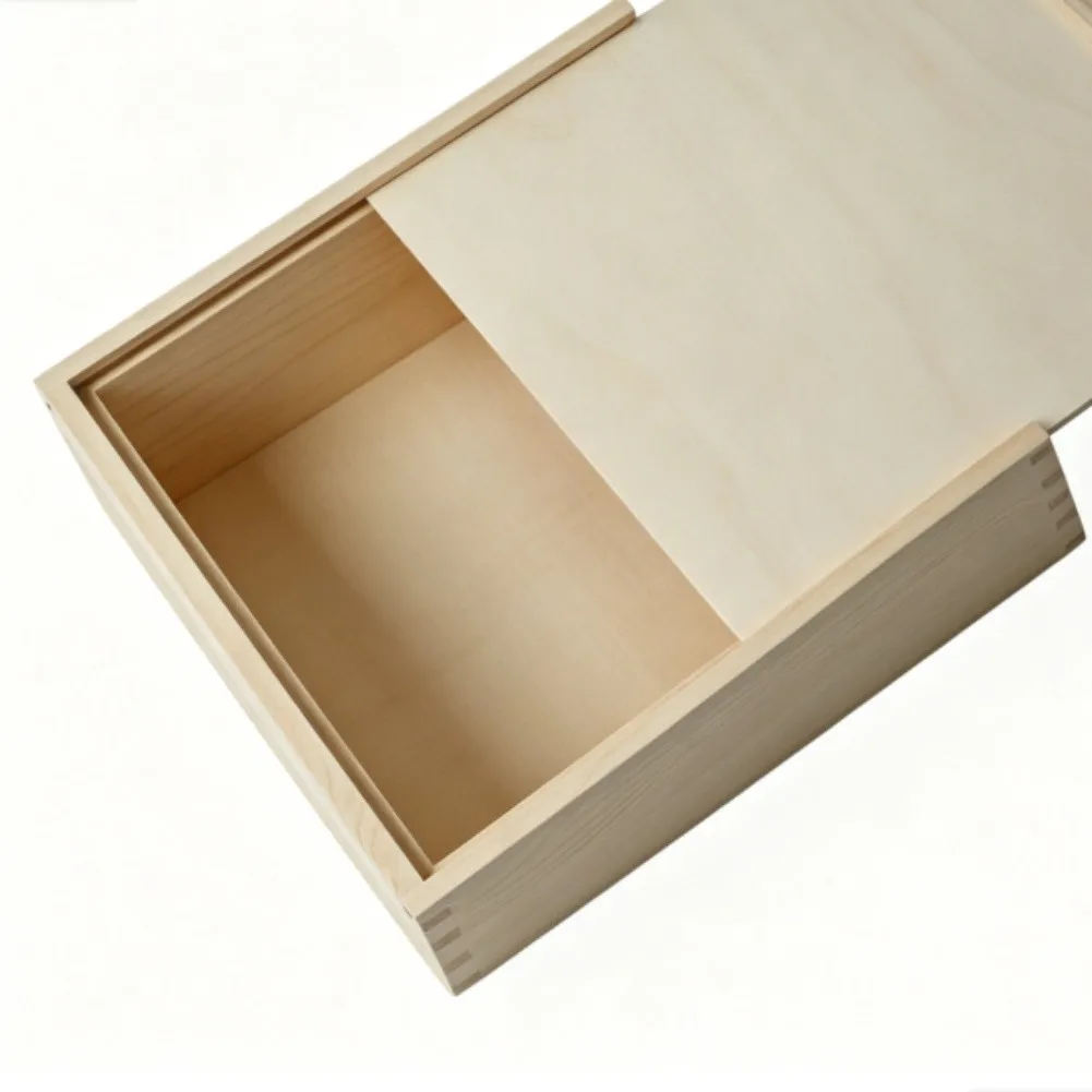 Wooden Craft Storage Box with Sliding Lid for Home Office Desk or Shelf Use Natural Wood Appearance Sizes 12x12x6cm up