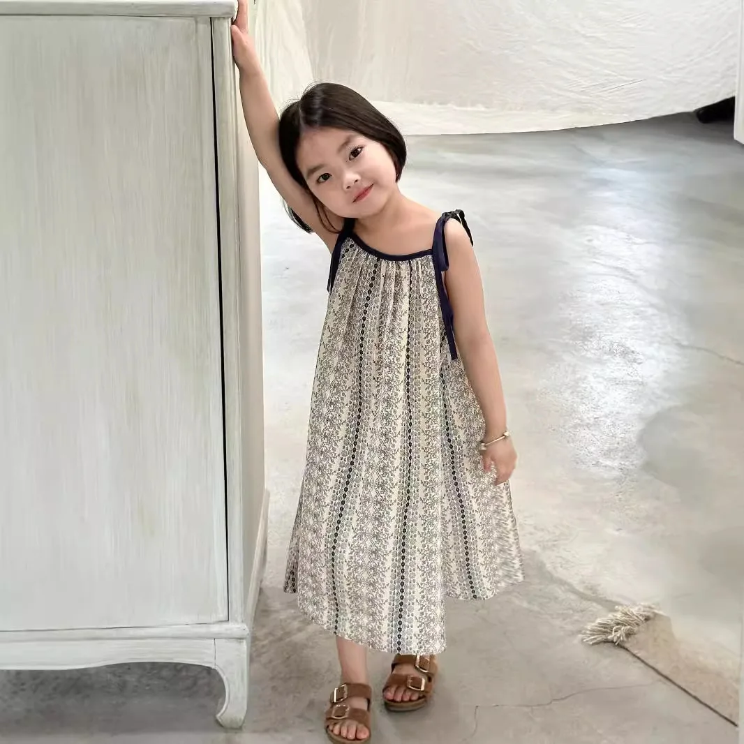 UNITIM Sommerkleid für Kinder, Mädchen, Sling-Kleid, dünn, mit Blumenmuster, für Kleinkinder, Mädchen, ärmelloses Kleid, 2–8 Jahre, Kinder, Mädchen, Trägerkleid, Strandkleid