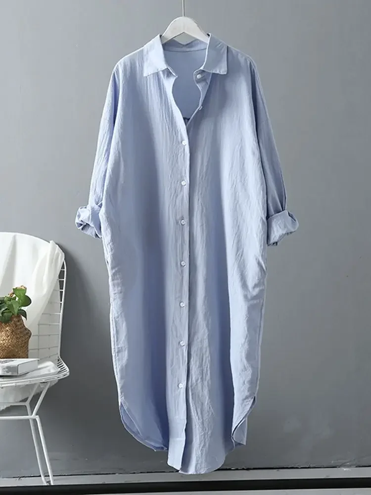 Long Sleeve Women Long Shirt Dress Spring Summer Casual Buttons Loose Clothes Robe Femme Vestido