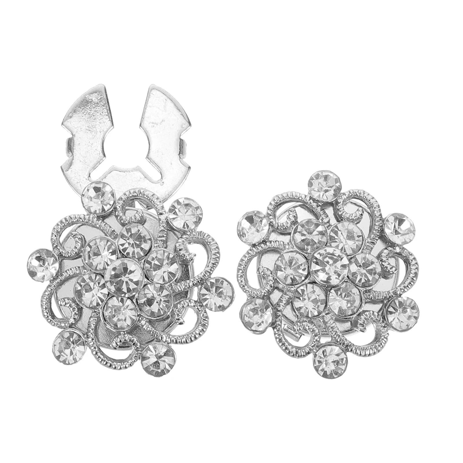 

2pcs Rhinestone Shirt Button Covers Alloy Clip-On Cuff Links For Dress Blouse Jacket Tuxedo Wedding Party Outfit Accessory