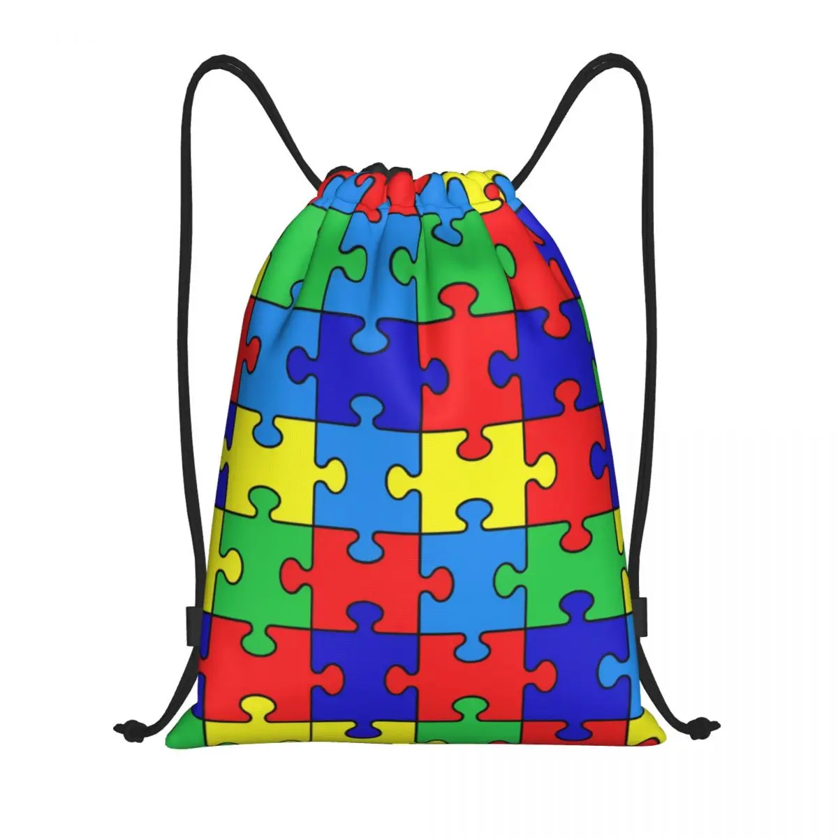 Custom Colorful Puzzle Autism Awareness Drawstring Backpack Bags Men Women Lightweight Gym Sports Sackpack Sacks for Training