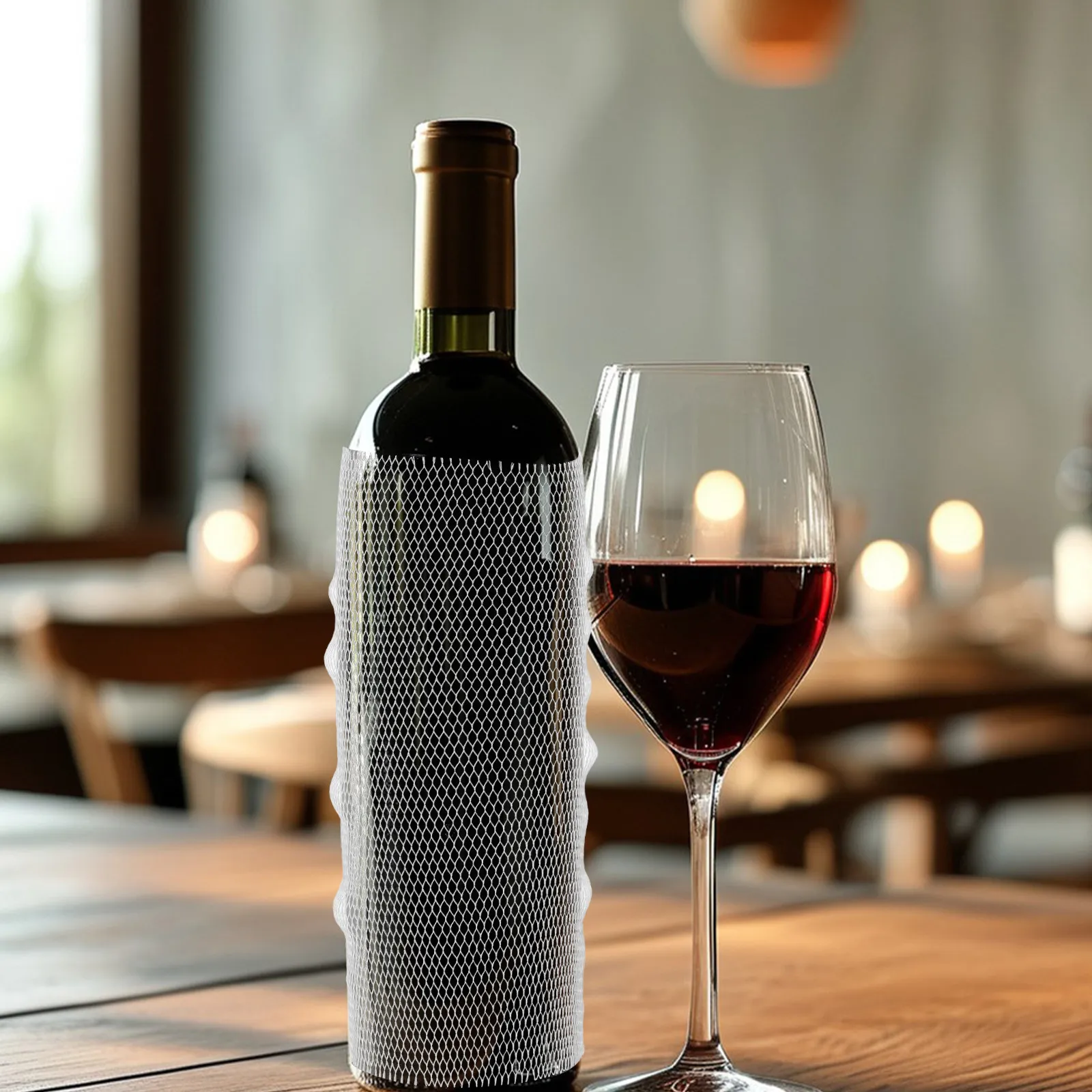 100Pcs White Pe Mesh Bottle Protector Sleeves Shockproof Travel Wine Glass Bottle Covers Prevent Breakage Scratch