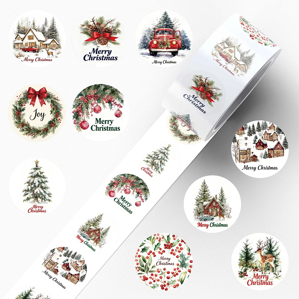 500pcs/roll Aesthetic Merry Christmas Stickers Vintage Graffiti Decals DIY Scrapbook Notebook Phone Cartoon Sealing Sticker Gift