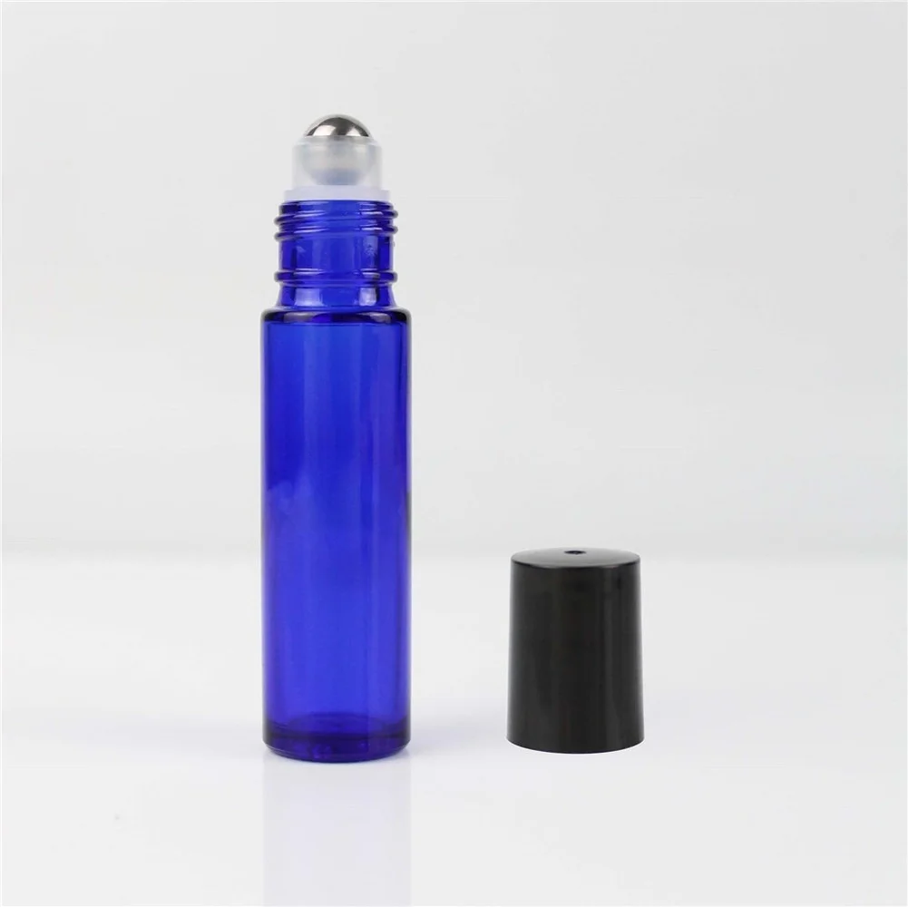 48pcs 10ml Empty Amber Blue Glass Roller Bottle with Removable Stainless Steel Roller Ball for Essential Oil Perfume