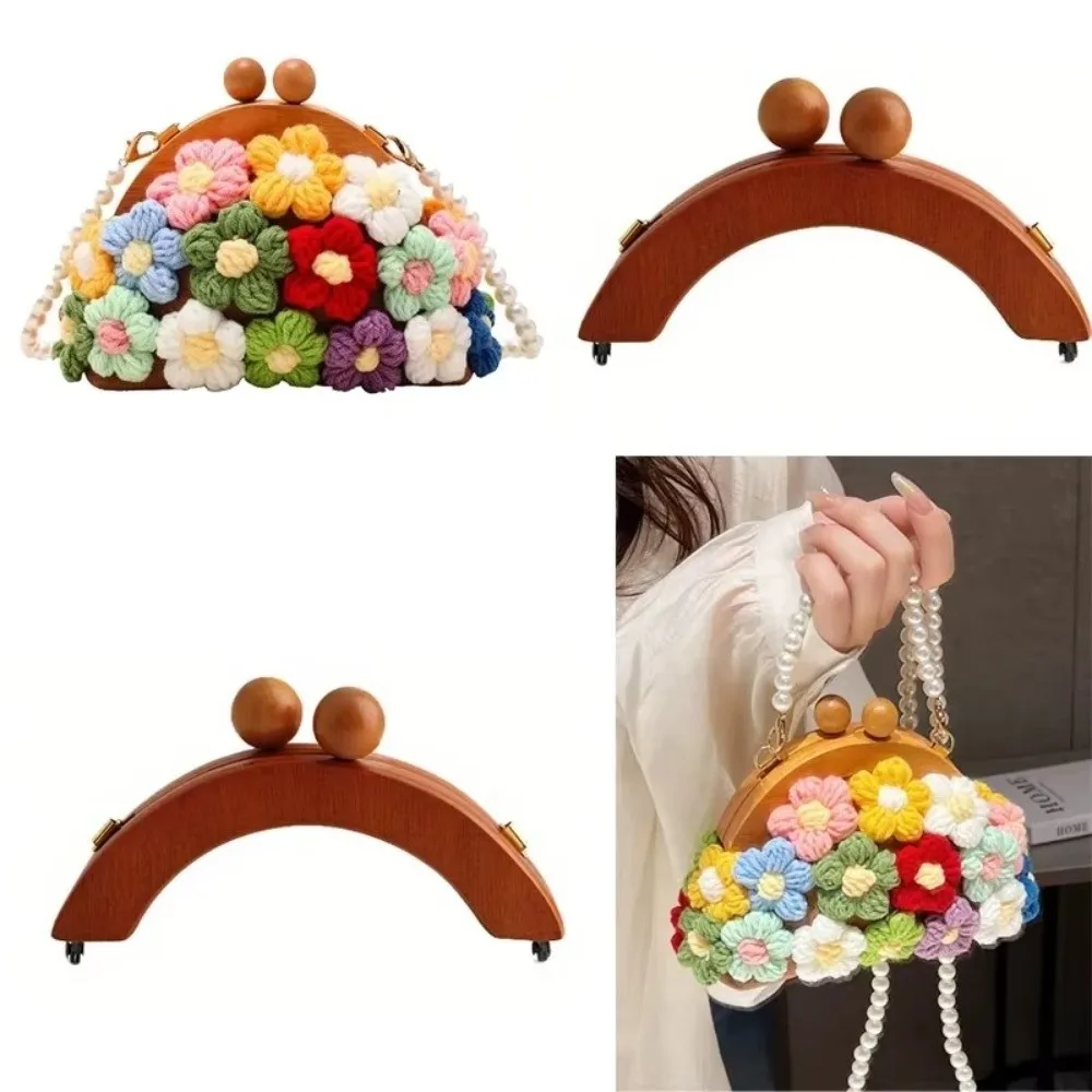 Retro Wooden Bag Handle Replaceable DIY Purse Frame Handmade Sewing Half-moon Shape Bag Accessories For Handbag Wallet