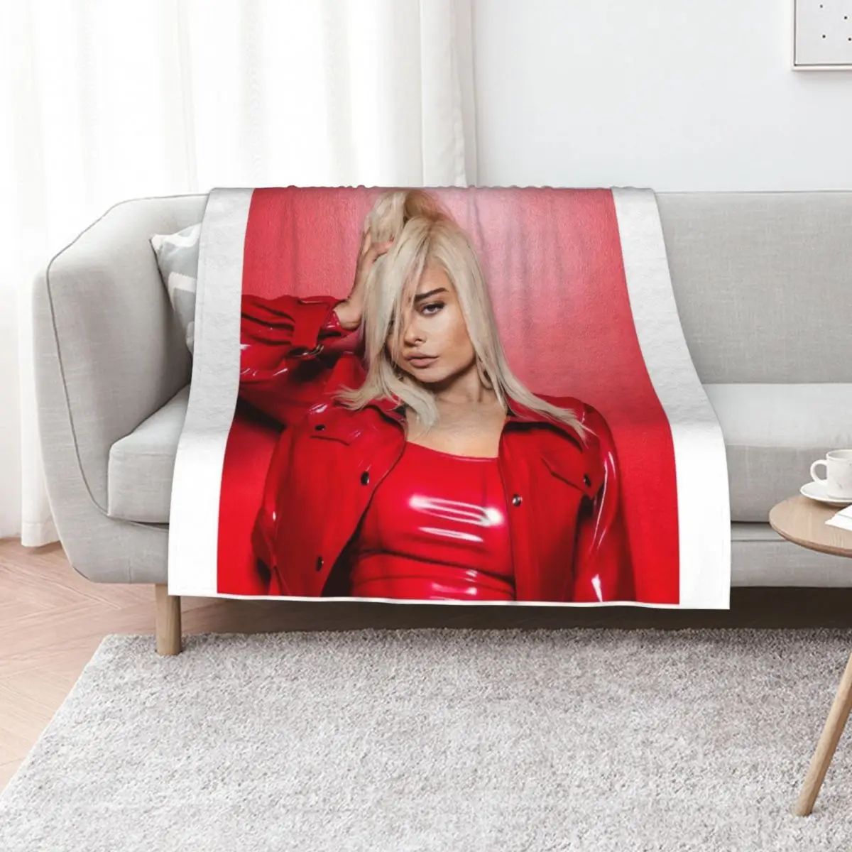 

BEBE REXHA Red Leather Jacket Throw Blanket Giant Sofa Shaggy Hairys Sofa Throw Blankets