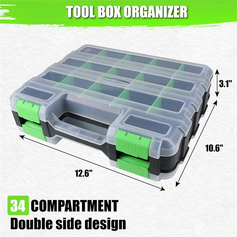 AT05-Multipurpose Tools Organizer Box With 34 Compartments Hardware Storage Container For Screws For Nuts Fasteners Small Parts
