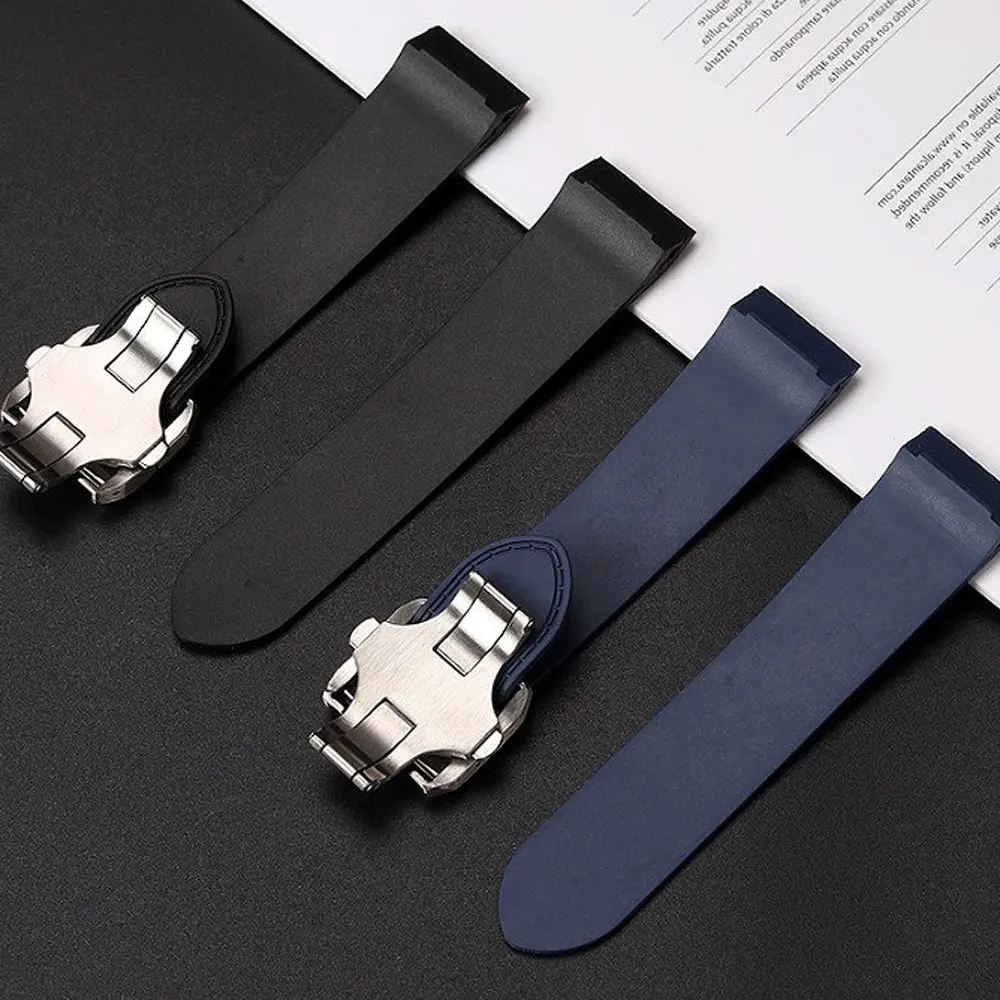 23mm 25m For Cartier santos100 Santos silicone rubber watch strap santos 100 Metal buckle watchband men Black blue soft bracelet