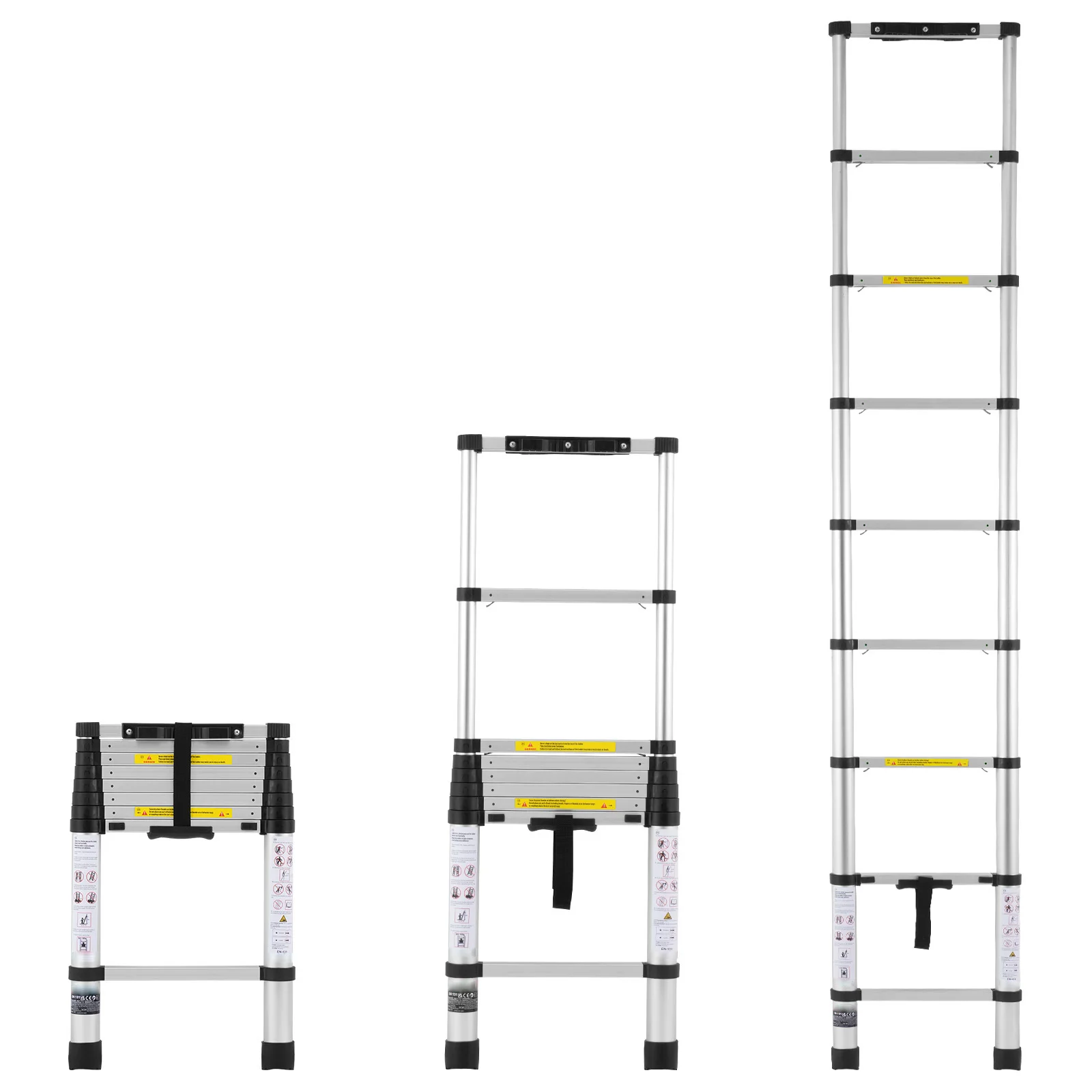 Telescoping Ladder, 8.5FT Aluminum Lightweight Extension Ladder, 375 LBS Capacity with Non-slip Feet, One-button Retraction Collapsible Ladder, Portable Compact Ladders for Home, RV, Loft