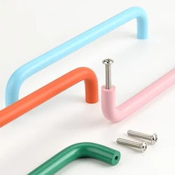Colorful Simple Solid Kitchen Cabinet Handles Wardrobe Door Drawer Cabinet Curved Handles for Furniture Children's Room