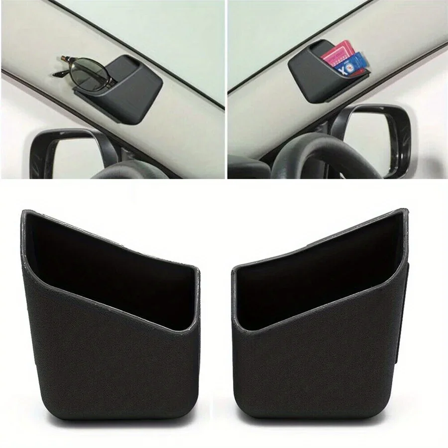 

2pcs Car Storage Organizer Boxes - ABS Resin Adhesive Vehicle Pocket Holders for Cell Phones, Cards, Glasses