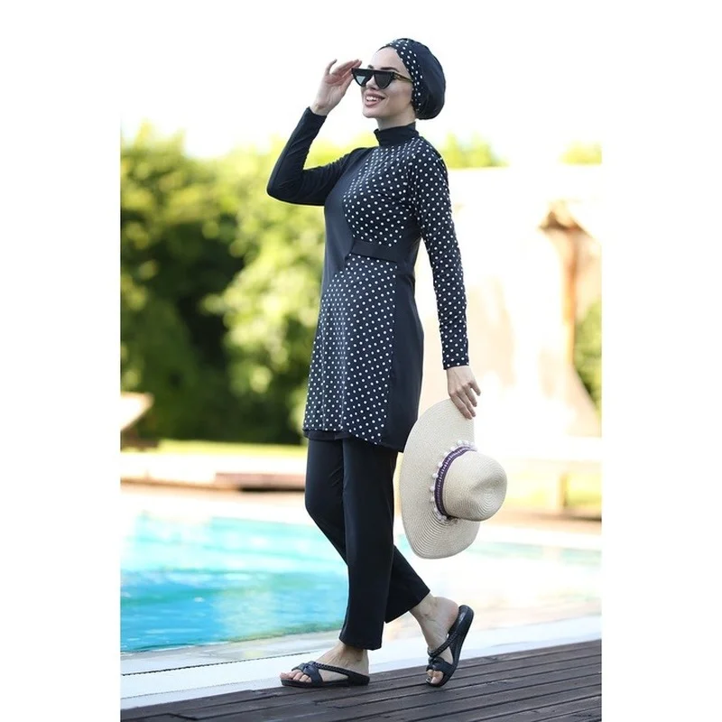 Muslim Clothing 4pcs Set Muslim Swimwear Lslamic Burkinis Wear Bathing Women Modest Patchwork Hijab Long Sleeves Sport Swim Suit