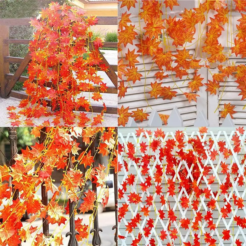 Fake Maple Leaf Hanging Vine Artificial Fall Garlands String for Thanksgiving Halloween Home Wall Ceiling Party Decor Supplies - view 6