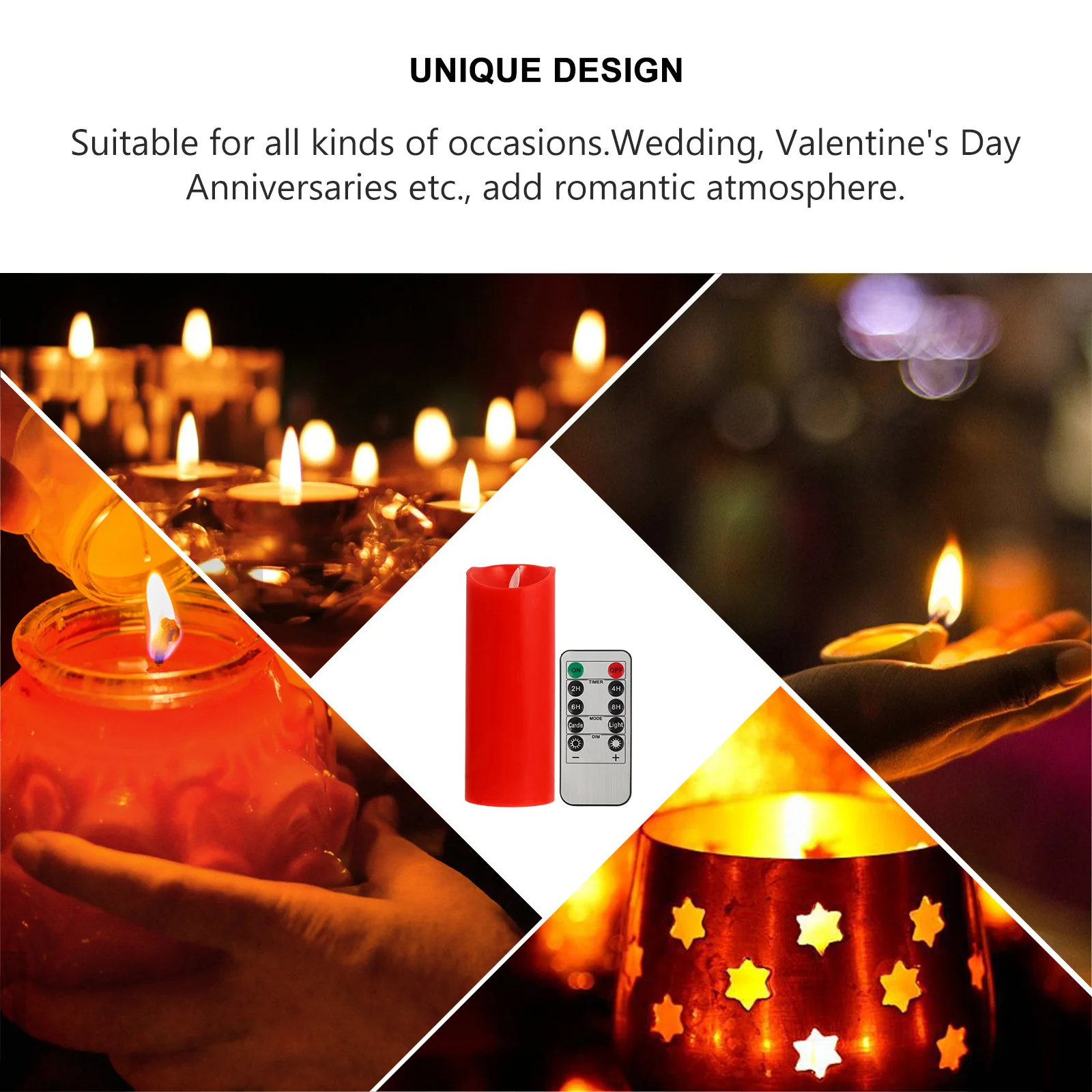 

1 Set Red Led Flameless Candles Smokeless Electronic Lamps Decor Remote Controller Wax Pillar Body Warm Light Flickering