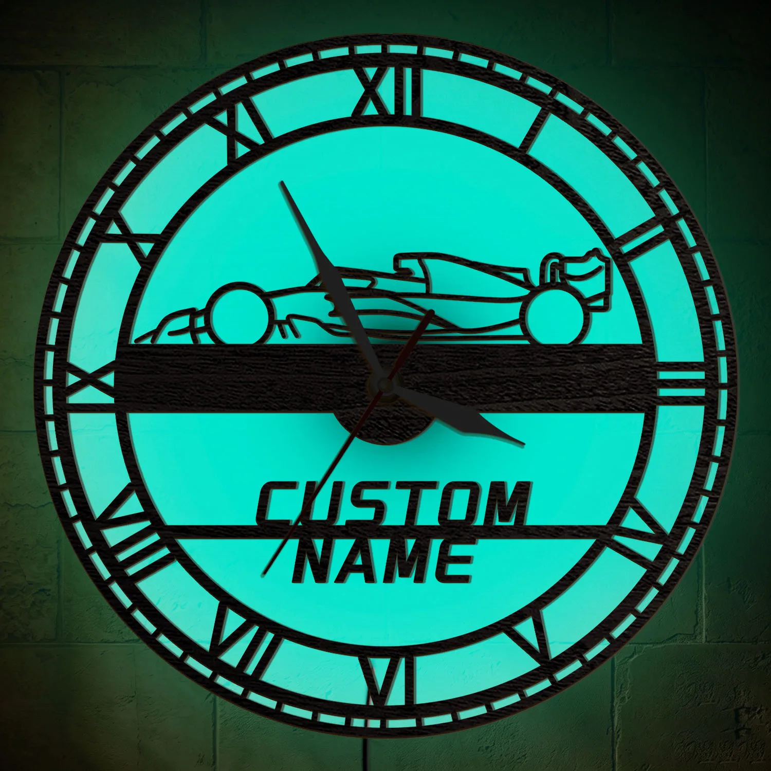 Race Car with Custom Name LED Light Wall Clock for Speed Racing Fan Motorsport Workshop Garage Display Sign Luminous Wall Clock
