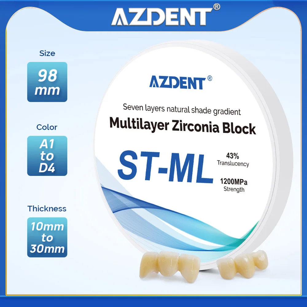 ST-ML Series Dental Multilayer Zirconia Block Dental Lab Materia CAD CAM 98mm,95mm,92x75mm Translucency:43%