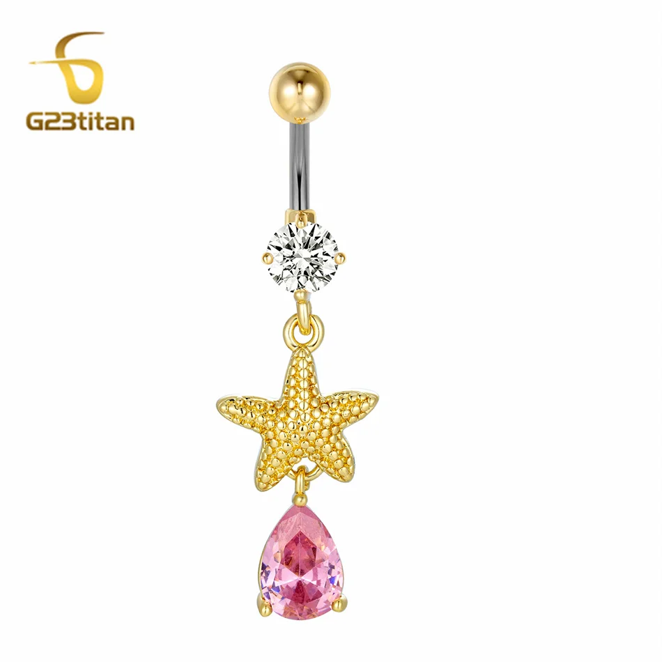 linda-estrela-do-mar-rosa-gota-de-agua-zircao-anel-de-barriga-dourada-14g-titanio-umbigo-piercing-feminino-sexy-joias-corporais-nombril-titanio