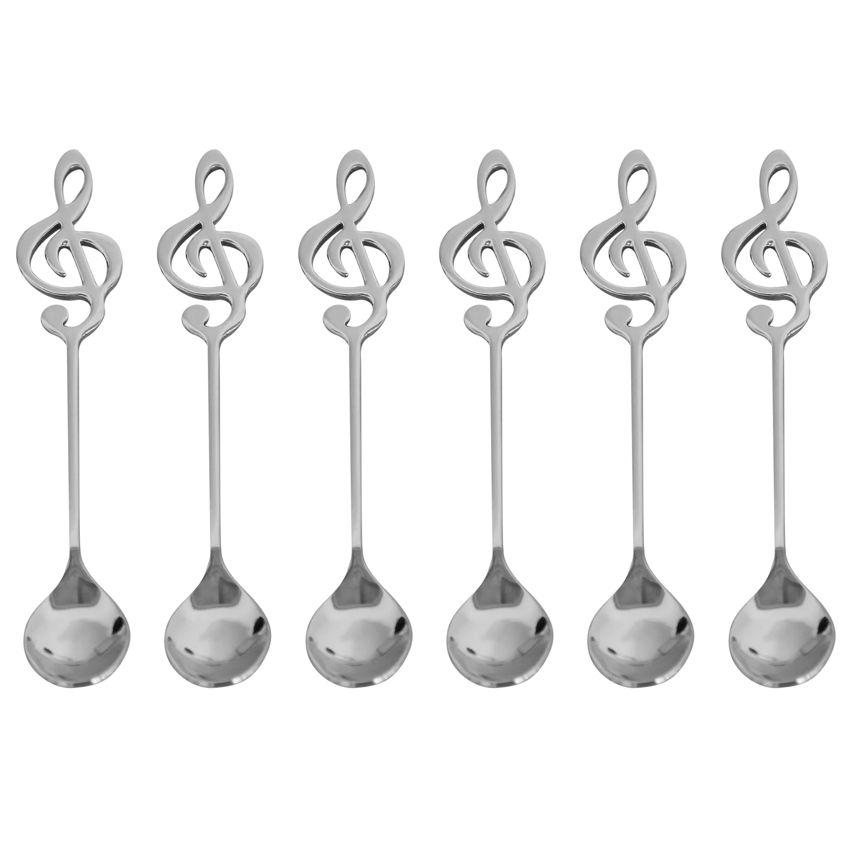 AA05 6 Pack Cute Teaspoons Stainless Steel Musical Notation Shaped Coffee Spoons Dessert Cake Ice Cream Sugar Spoon