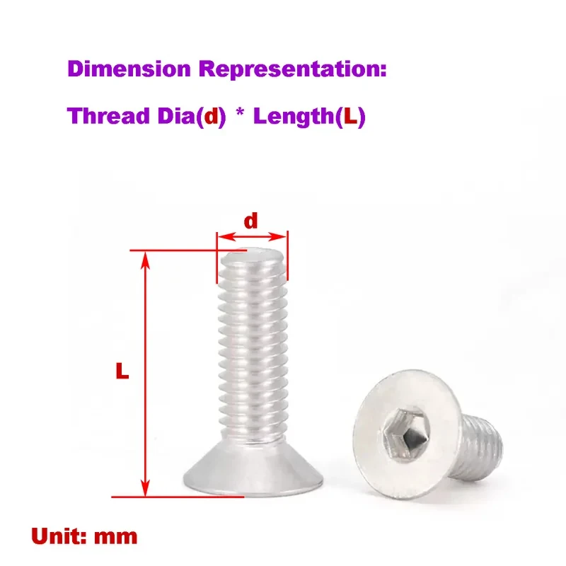 

M2-M8 Aluminum Alloy Countersunk Head Hexagon Socket Screws / DIN7991 Flat Head Allen Bolts for Lightweight Assembly