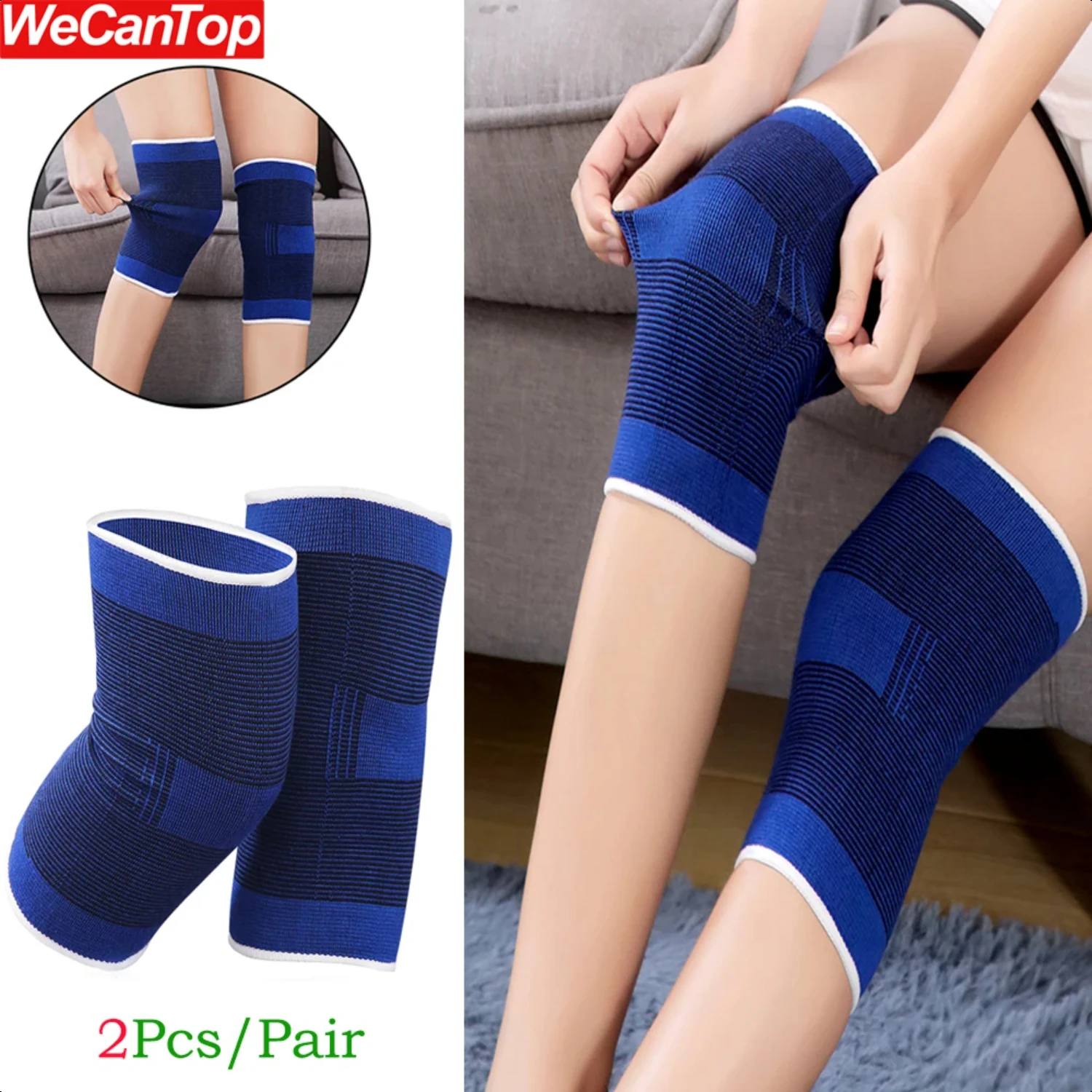 1Pair Soft Knitted /Youth Knee Brace - Outdoor Sports Blue Knee Pads Breathable Knee Support  Arthritis Relief,Joint Pain