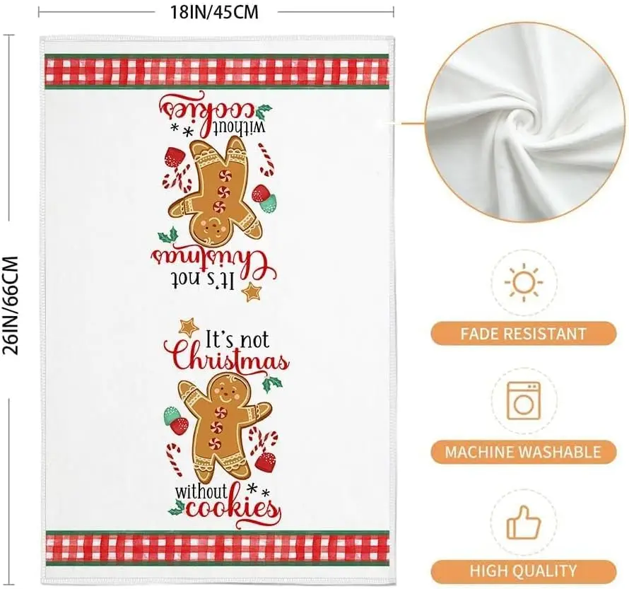 2PCS Christmas Dish Towels for Christmas Decor Red Kitchen Towels 18x26 Inch Gingerbread Man Washcloths Seasonal Hand Towel