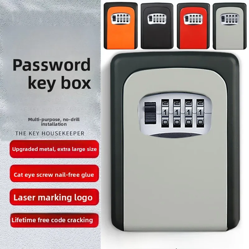 Metal Password Key Box Wall Mounted 4 Digits Password Key Storage Lock Box Durable Waterproof Anti Theft Safe Lock Keybox