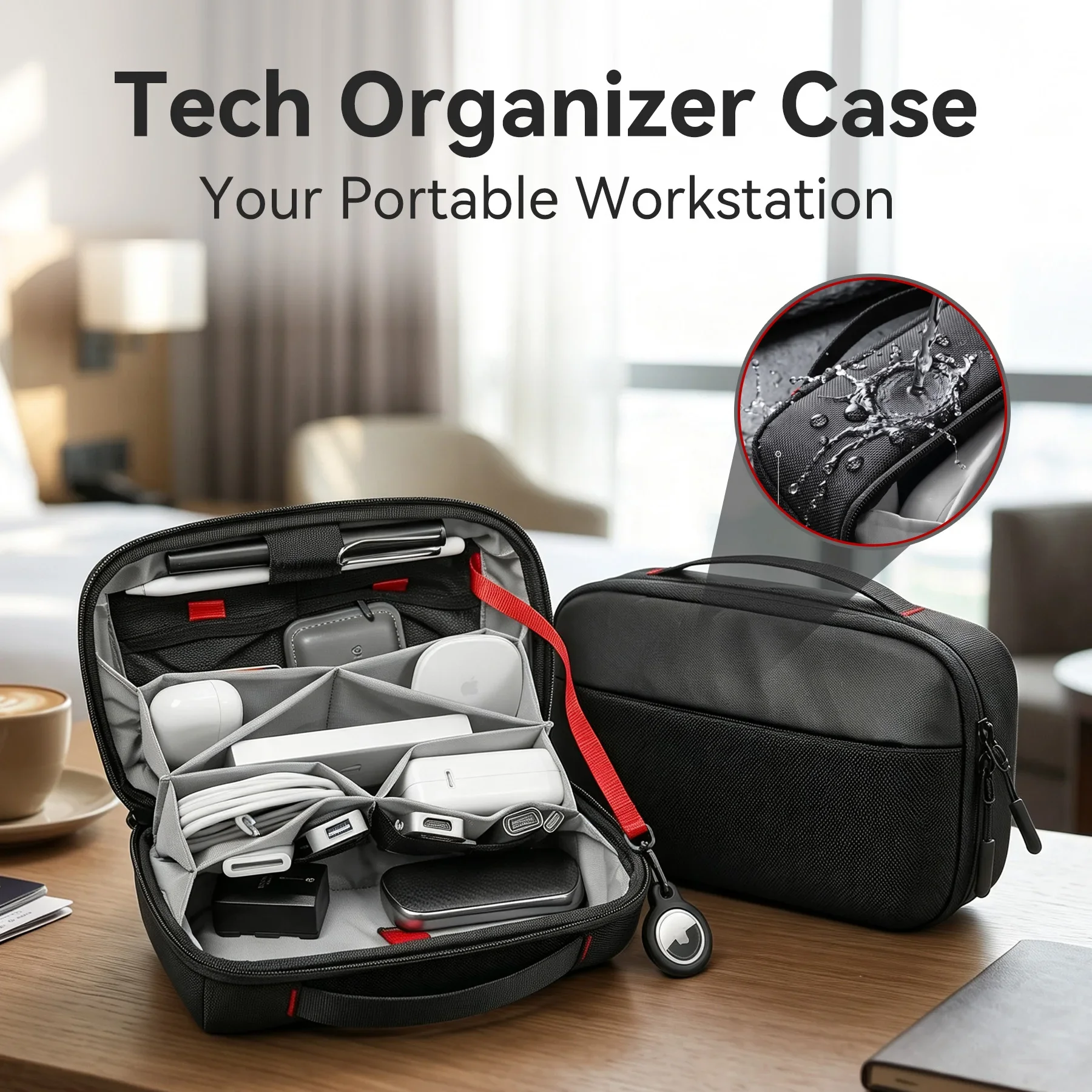 Travel Tech Organizer Pouch, Water Resistant Multi-Compartment Electronic Accessories Case for Cables Chargers Power Bank - view 5