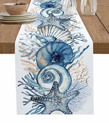 Summer Ocean Conch Coral Linen Table Runners Dresser Scarf Table Decor Kitchen Dining Table Runners Holiday Wedding Dining Decor