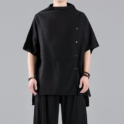 Men Summer Cotton Linen T shirt Male Chinese Style Short Sleeve T-shirt Solid Color Linen Tshirt Tops Plus Size M-5XL