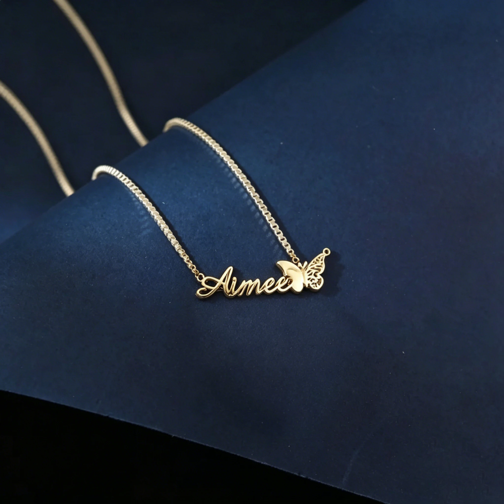 

Custom Butterfly Pendant Necklace Handwritten Style Gold Silver Unisex Accessory for Women Men Anniversary Birthday Gift